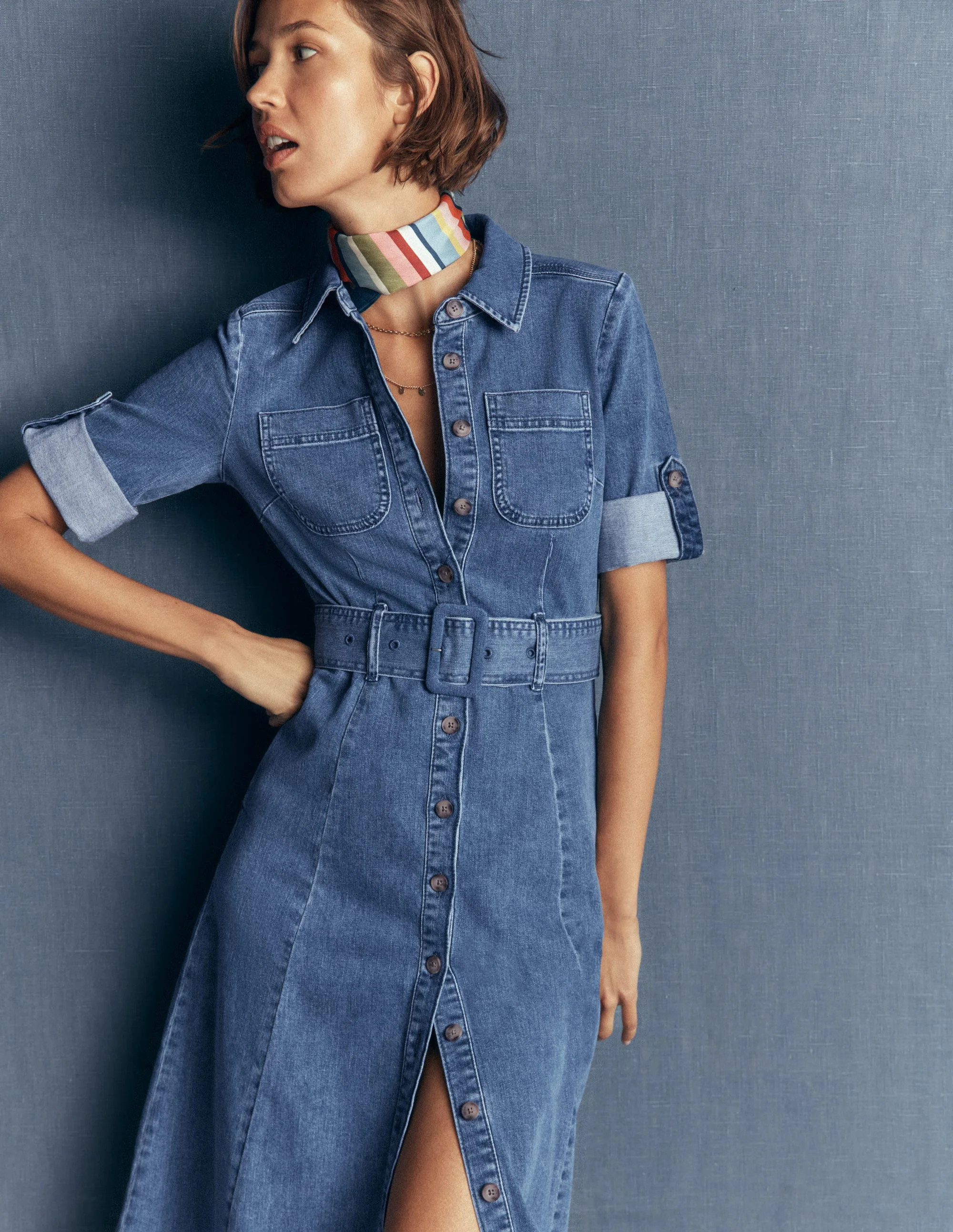 Denim Midi Shirt Dress-Light Vintage | Boden UK