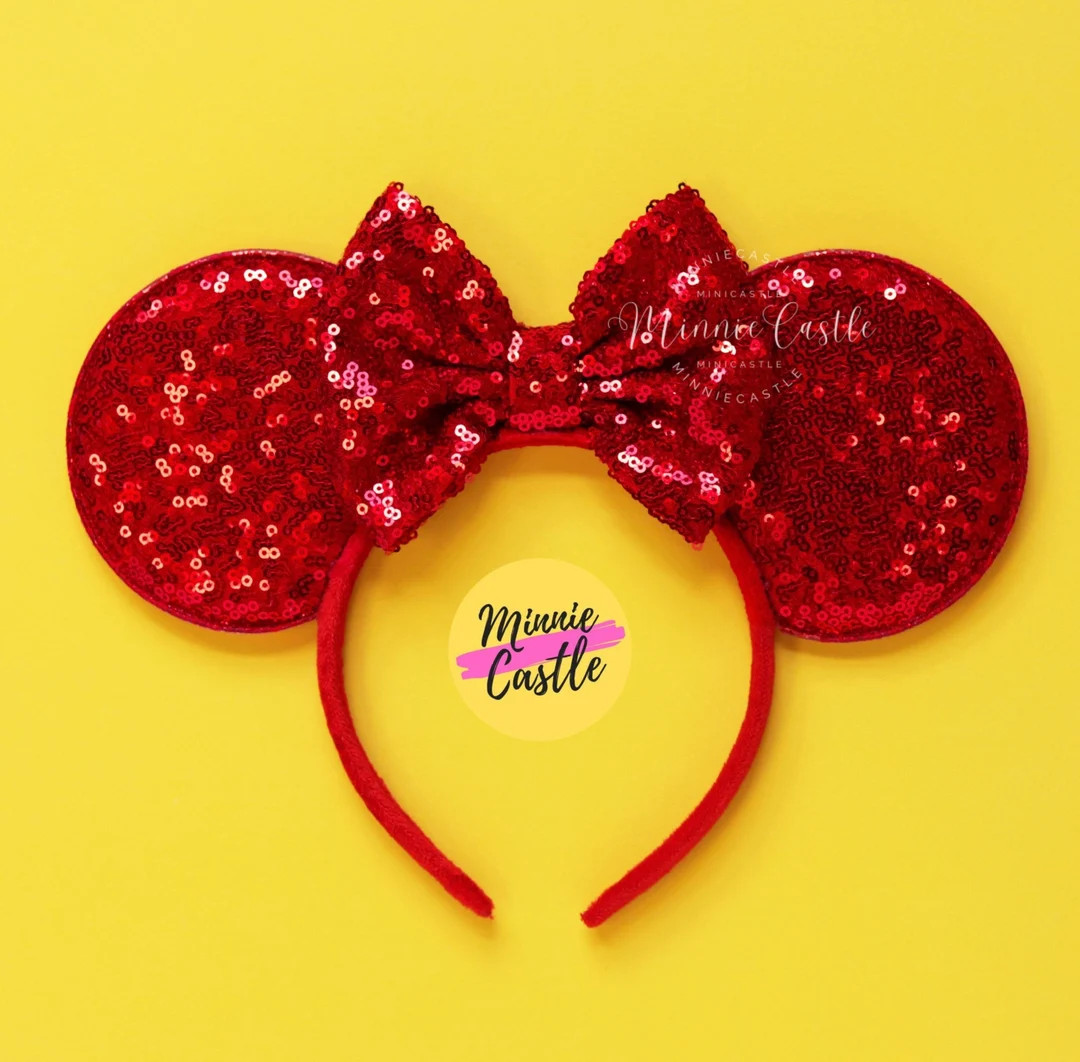 Red Mouse Ears, Minnie Ears, Mickey Ears, Red Mouse Ears, Sequin Mouse Ears, Mickey Ears, Mouse E... | Etsy (US)