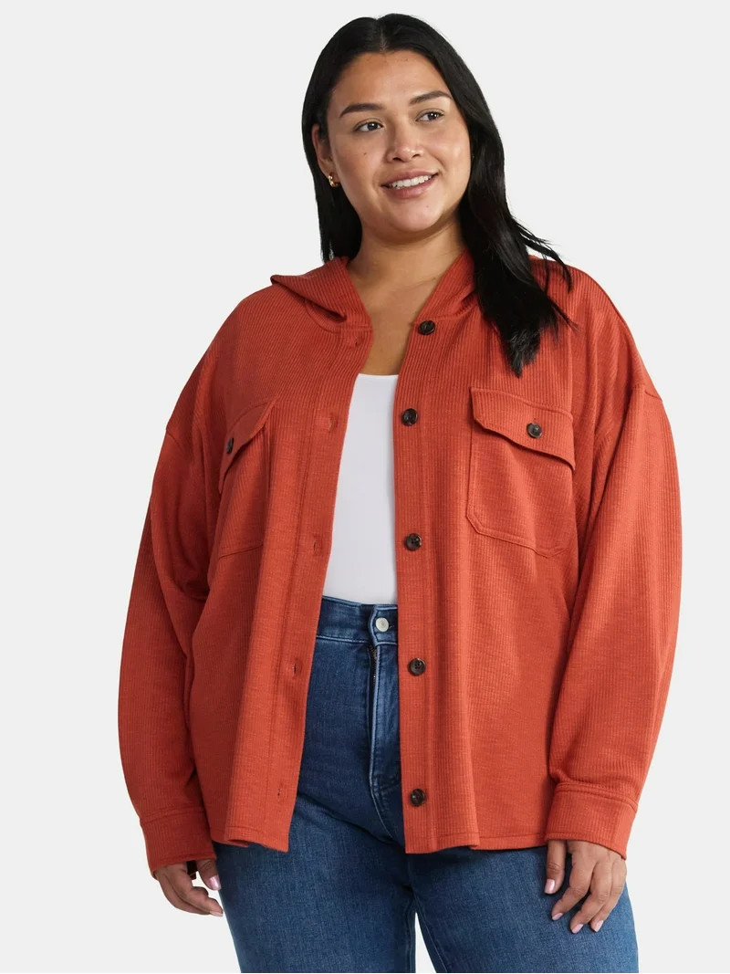 Time and Tru Women's and Women's Plus Ribbed Shirt with Hood, Sizes XS-4X | Walmart (US)