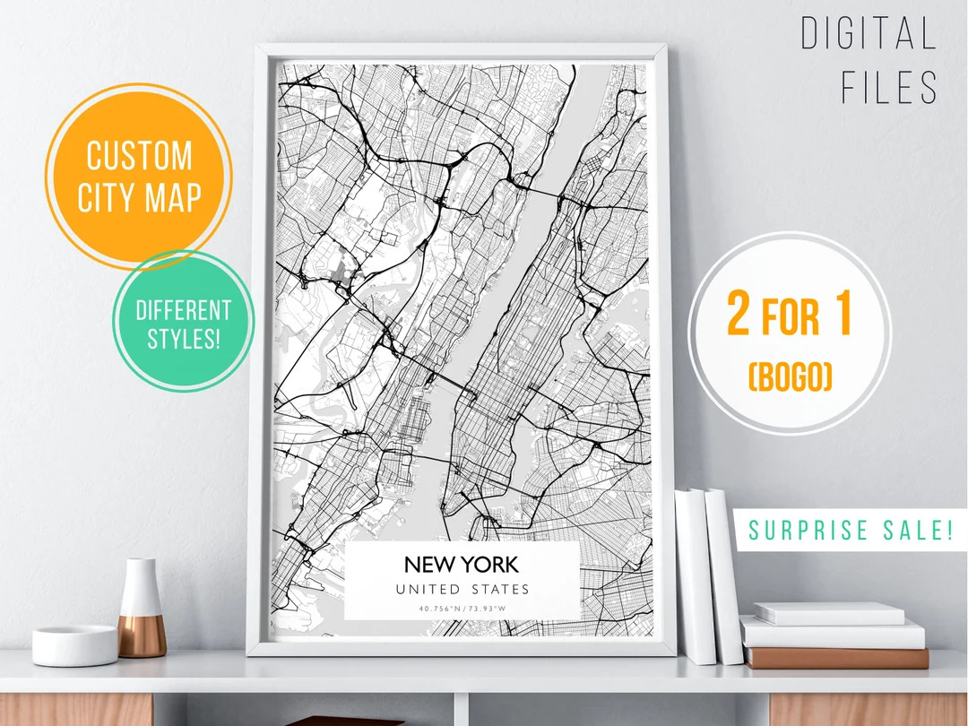 Custom Map Print 2 for 1 SURPRISE SALE Custom City Map Print City Map Art Custom Map Poster Digit... | Etsy (US)