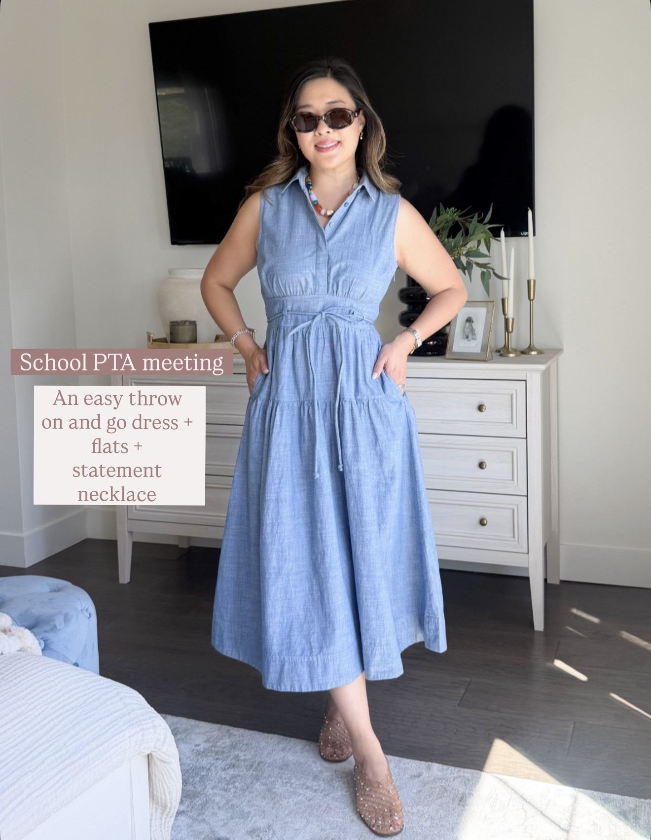 Mom chic drop off outfit// Walmart dress

#LTKootd #LTKmomlife #LTKOver40