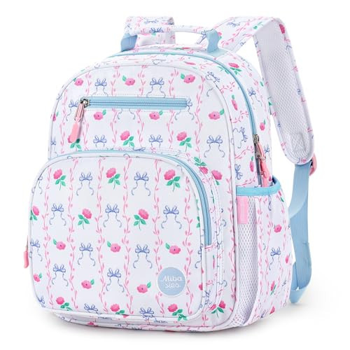 mibasies Kids Backpack for Girls: Girls Backpack 5-8 - Kindergarten Elementary School Bookbag for Girl - Bowknot Rose Sky Blue | Amazon (US)