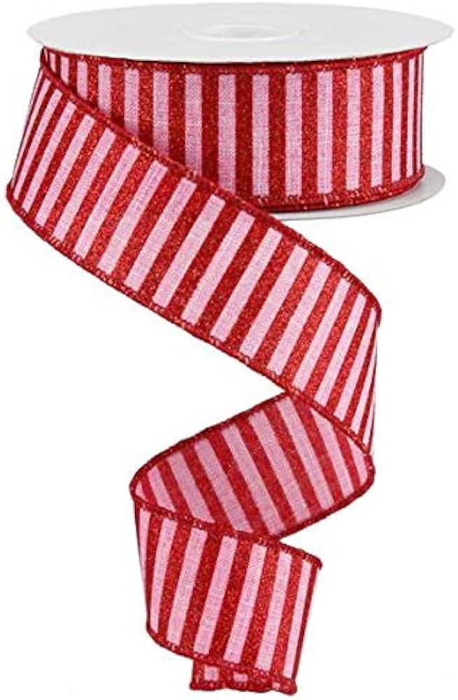 Red Pink Glitter Stripe Wired Ribbon Valentine's Day Valentines | 10 Yard x 1.5 Inches | Amazon (US)