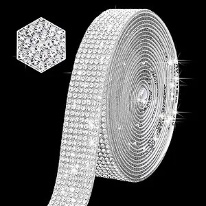 GUGANEL Self Adhesive White Crystal Rhinestone Ribbon Strips,Diamond Ribbon Bling Gemstone Rhines... | Amazon (US)