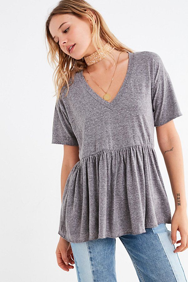 Truly Madly Deeply V-Neck Babydoll Tee - Black XS at Urban Outfitters | Urban Outfitters (US and RoW)