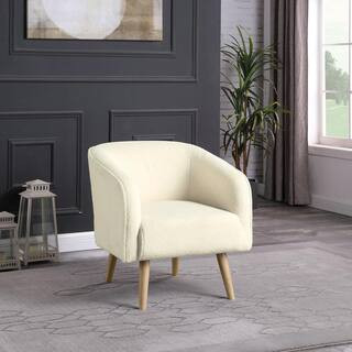 Cream Sherpa Material with Wood Legs Side Chair | The Home Depot