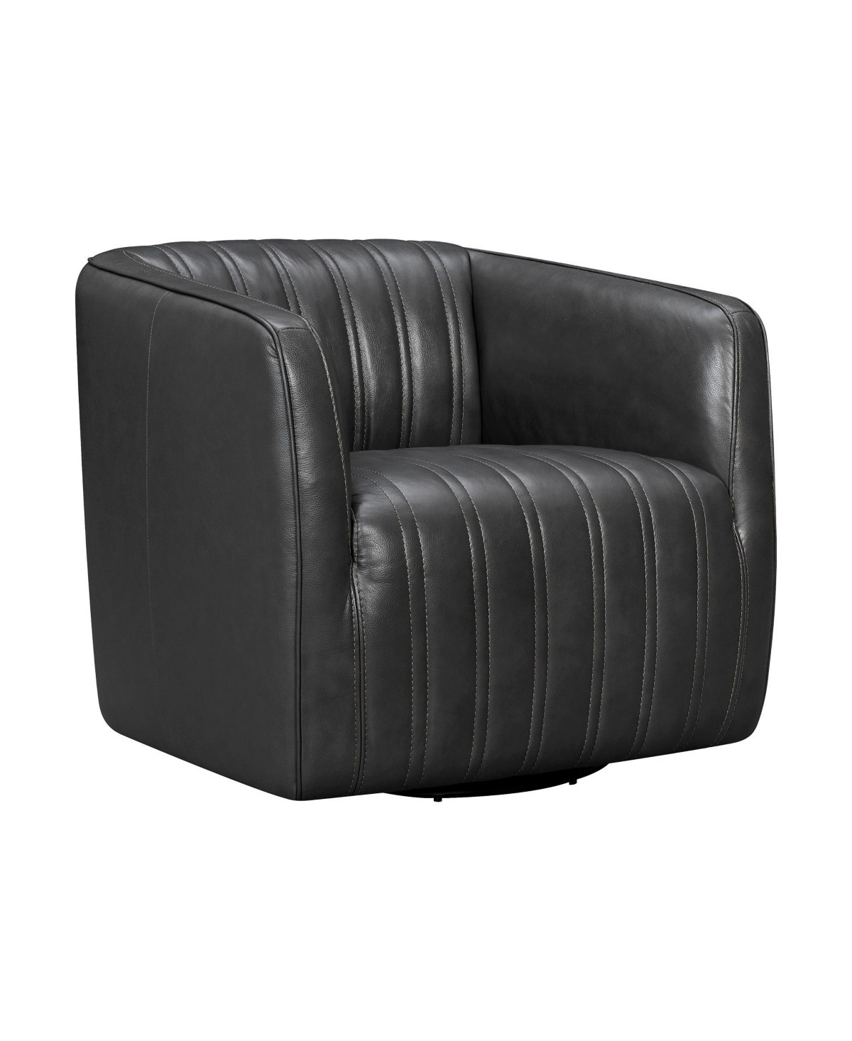 Aries 31" Genuine Leather Swivel Barrel Chair - Pewter | Macy's