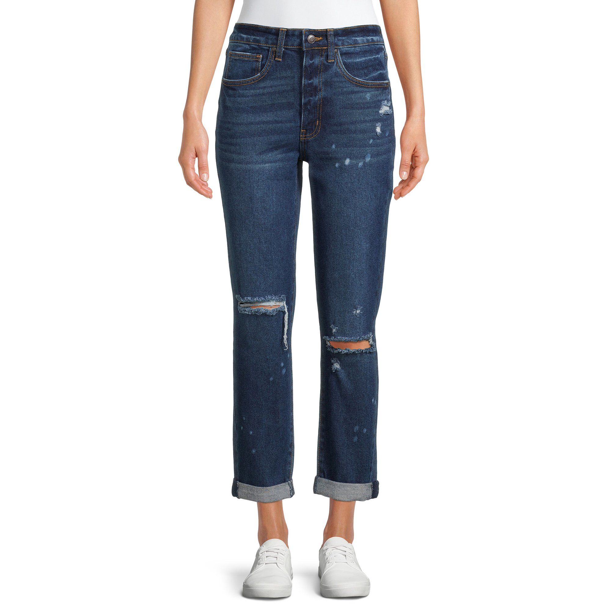No Boundaries Juniors’ High Rise Destructed Girlfriend Jeans | Walmart (US)