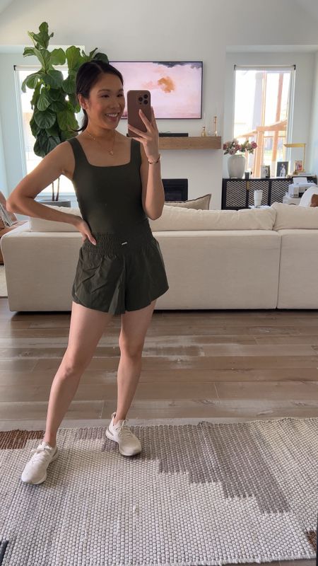 Loving this olive green athletic onesie! Wearing size XS and it fits TTS. So comfy on and is perfect for athleisure or working out! I love it, because I can also easily nurse or pump, too. On sale for 20% off! 

#LTKFitness #LTKstyletip #LTKsalealert