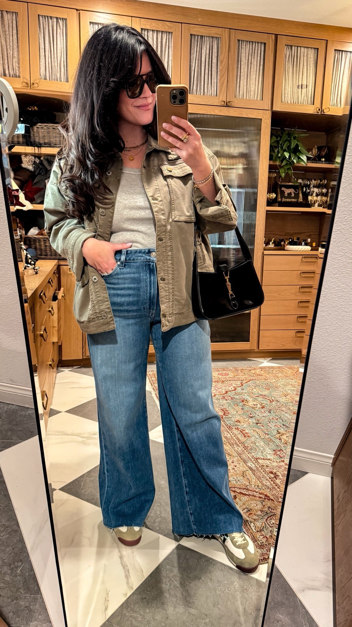 Midsize casual spring outfit Military jacket xl Grey tank size large Jeans - have stretch true to size Green sneakers

#LTKSeasonal #LTKStyleTip #LTKMidsize