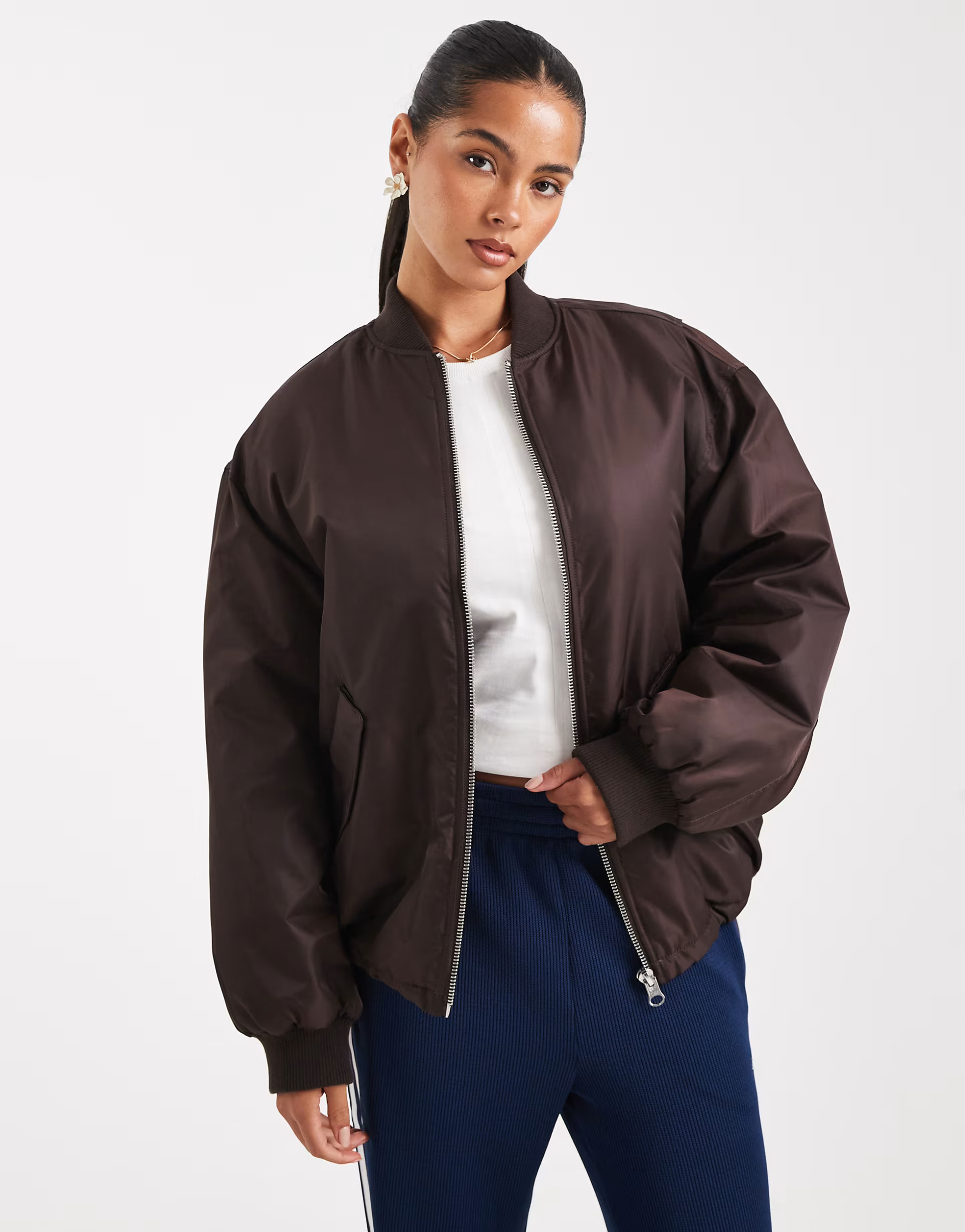 ASOS DESIGN oversized bomber jacket in chocolate | ASOS (Global)