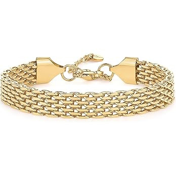 PAVOI 14K Gold Plated Chunky Chain Adjustable Bracelet for Women | Stainless Steel Lightweight Tr... | Amazon (US)