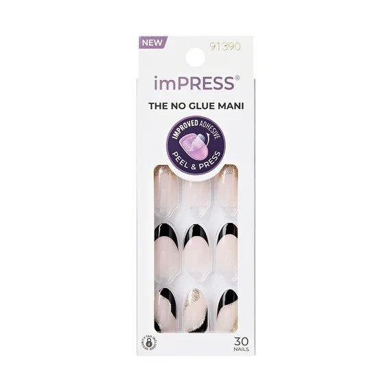 KISS imPRESS French  Press on Nails, Illusion, Black, Medium Almond, 30 Count | Walmart (US)