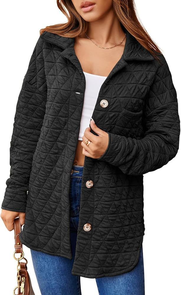 Tankaneo Womens Quilted Jackets Lightweight Shacket Fall Oversized Button Down Coat Outerwear | Amazon (US)