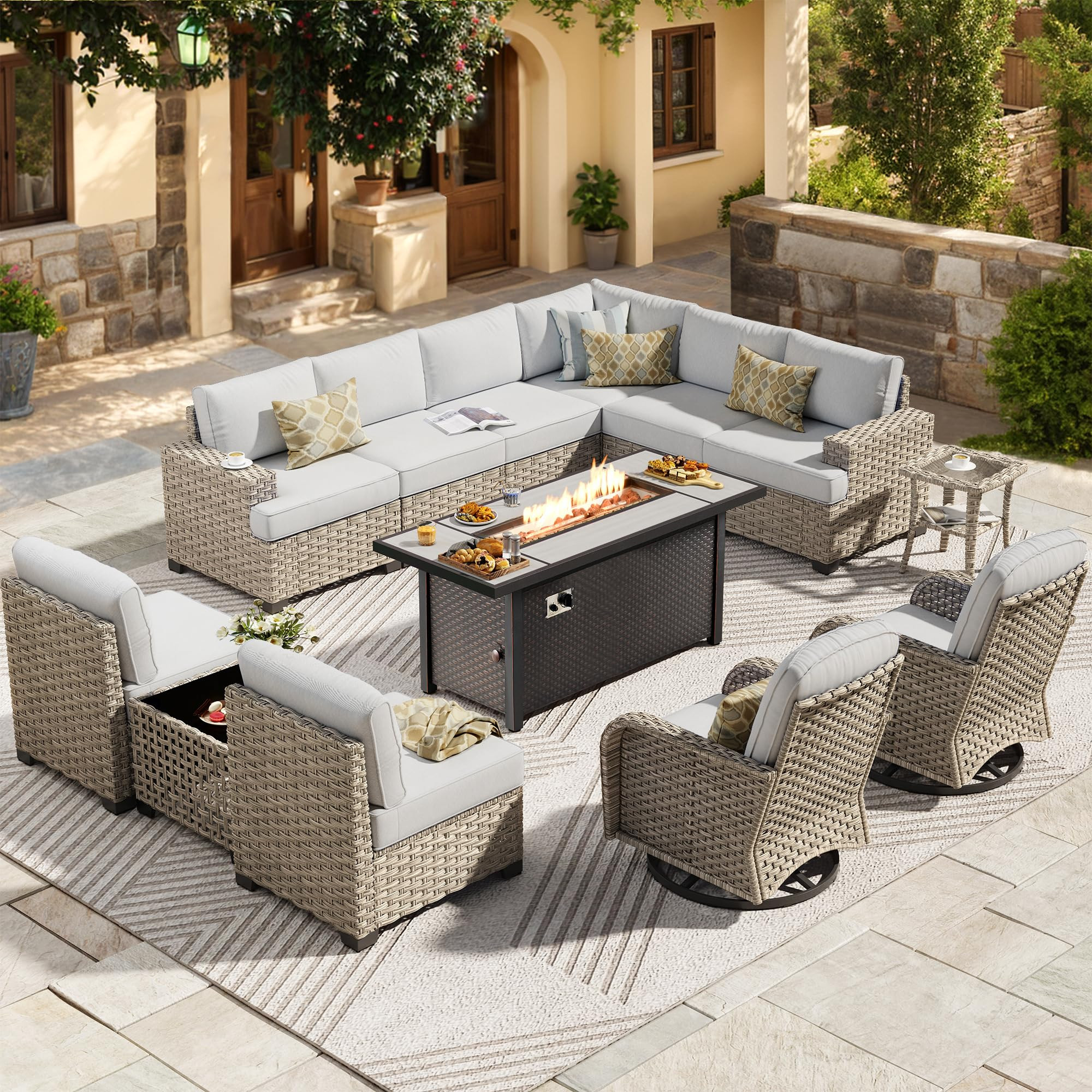 HOOOWOOO Outdoor Sectional Patio Furniture Set with Fire Pit Table,13 Pieces Wicker Conversation ... | Amazon (US)