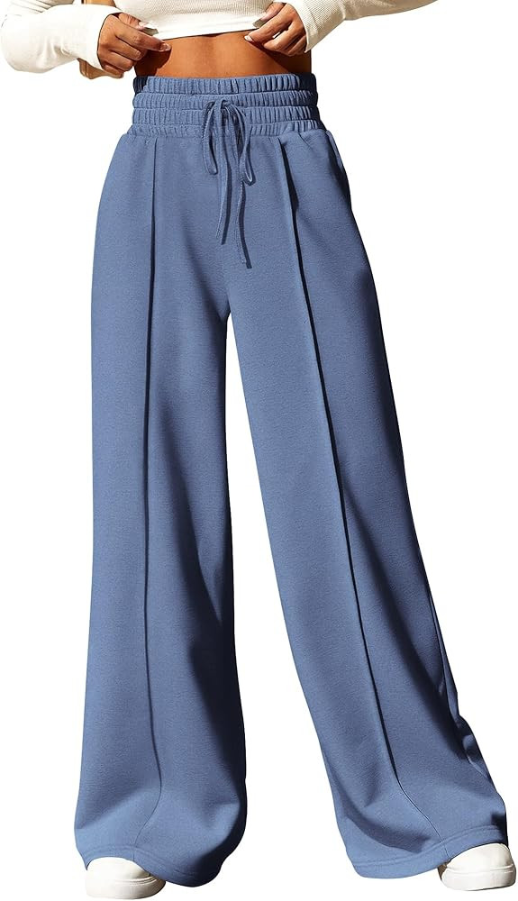 BTFBM Womens Wide Leg Sweatpants Casual Loose Solid Color Pants Comfy Lounge Joggers Baggy Sweatp... | Amazon (US)