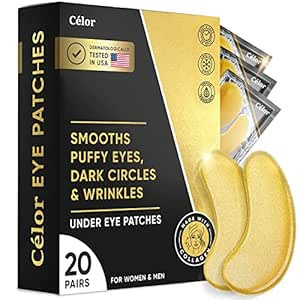 Under Eye Patches (20 Pairs) - Golden Under Eye Mask Amino Acid & Collagen, Under Eye Mask for Fa... | Amazon (US)