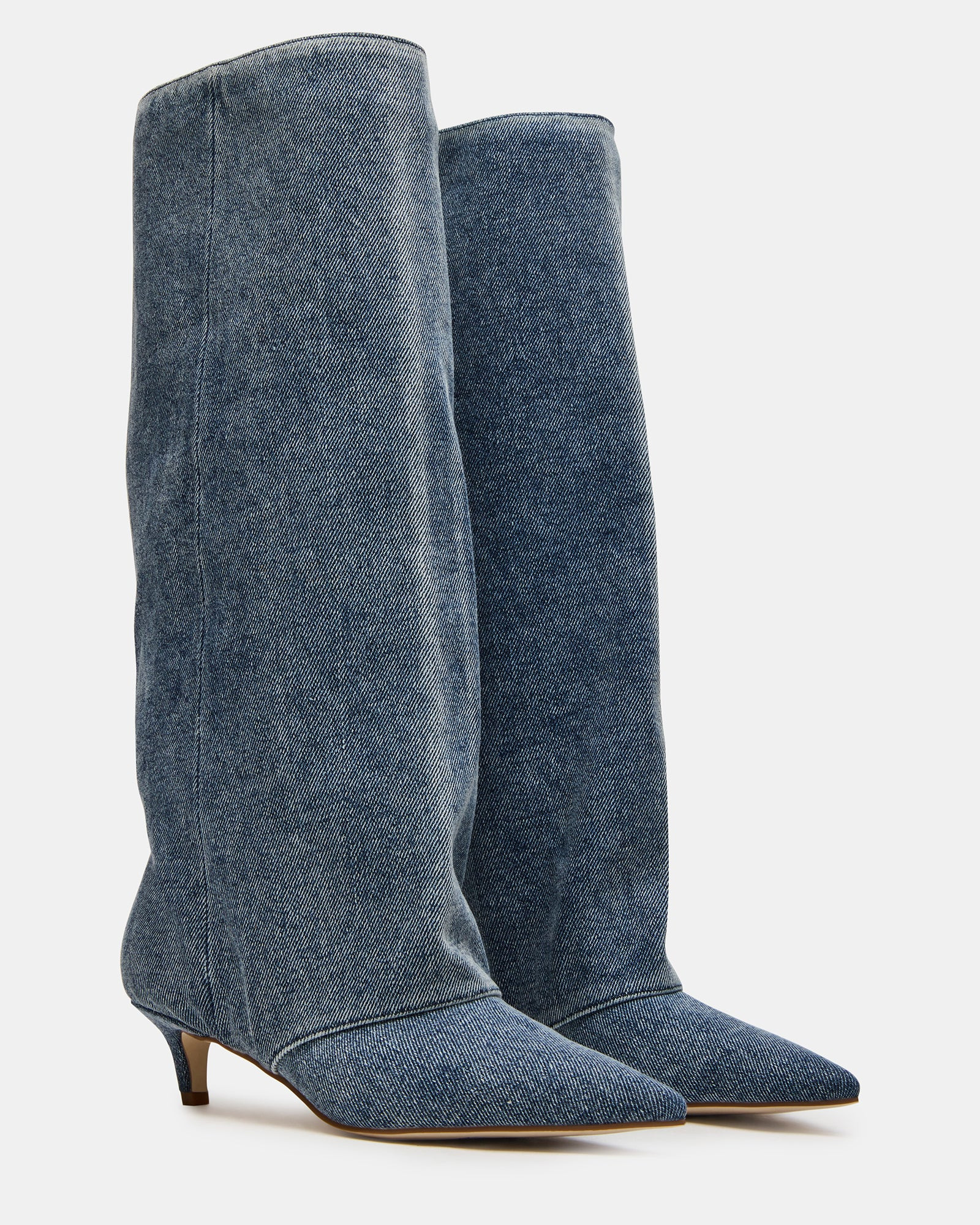 LUCA Denim Fabric Pointed-Toe Cuffed Kitten Heel Women's Boot | Steve Madden (US)