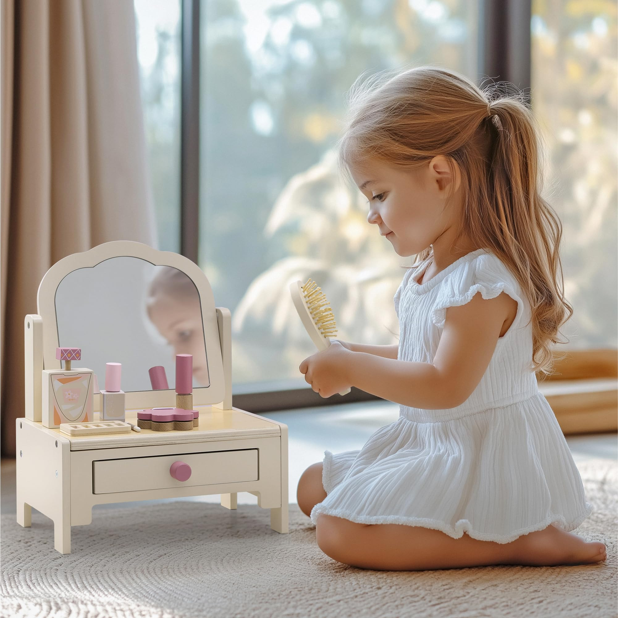 Navaris Kids Vanity Table - Makeup Desk for Girls and Boys - Childrens Wooden Play Dressing Table... | Amazon (UK)