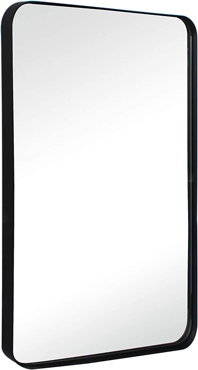 GRACTO 24x36 inch Black Stainless Steel Metal Framed Bathroom Mirror for Wall Rounded Rectangular... | Amazon (US)