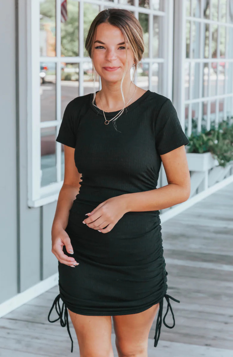 Tell My Mood Black Ruched Bodycon Dress | Apricot Lane Boutique