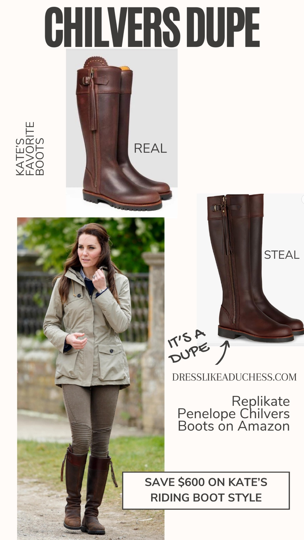 Princess Kate Middleton wearing Troy London parka and  Penelope Chilvers tassel riding boots -- dupe on Amazon

 #boots #shoes #shoecrush #shop #wedges #dsw #walmart #amazon #under100
