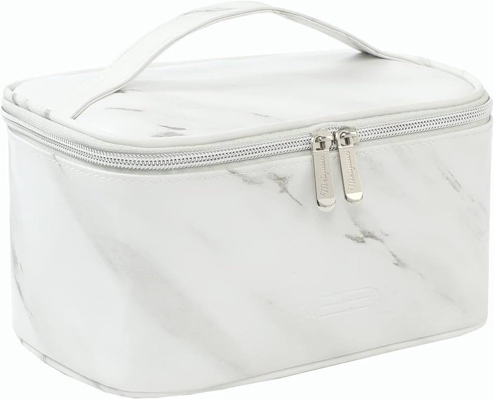 Makeup Bag Cosmetic Bags Small for Women Zipper Pouch Makeup Organizer Waterproof Cute (White Marble | Amazon (US)