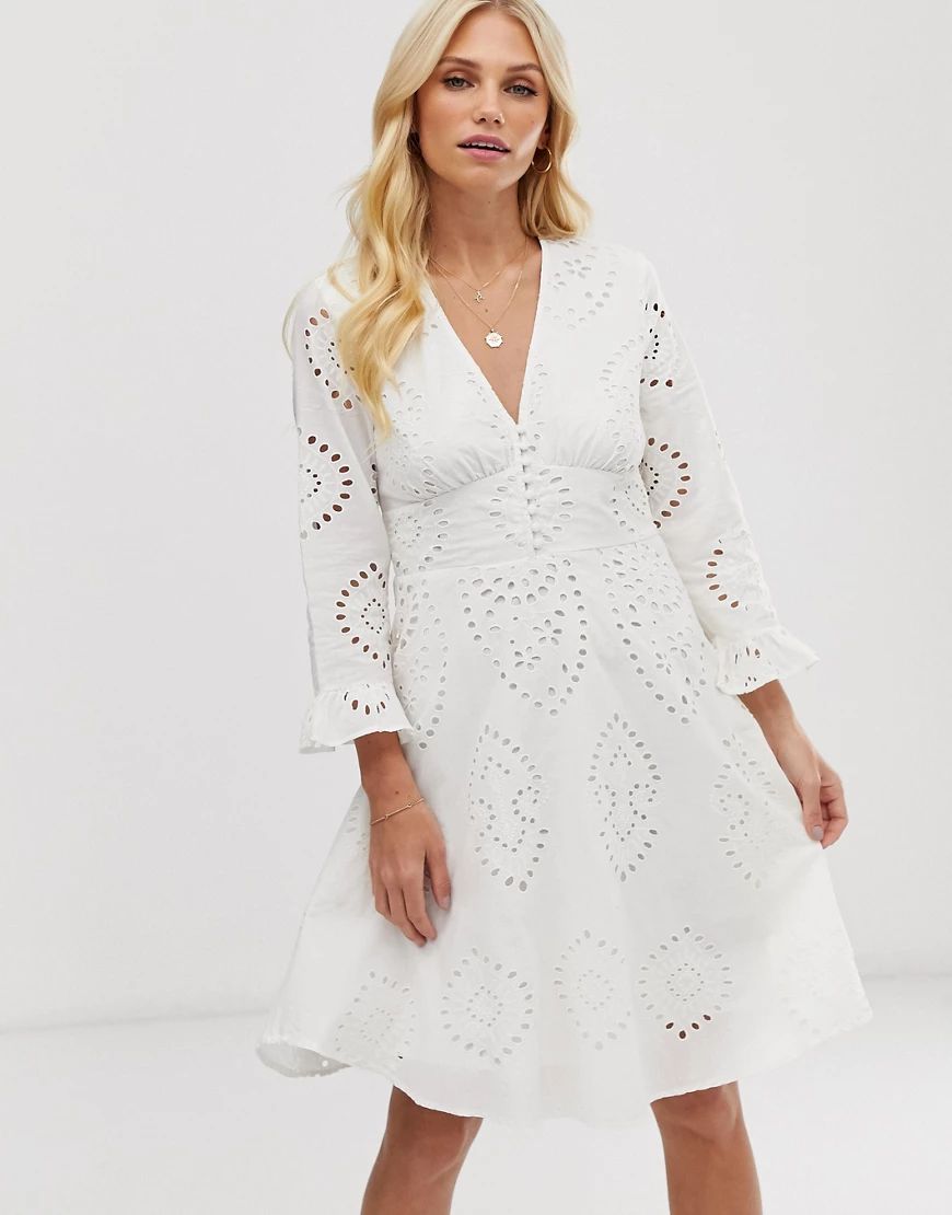 Y.A.S broderie skater mini dress-White | ASOS (Global)