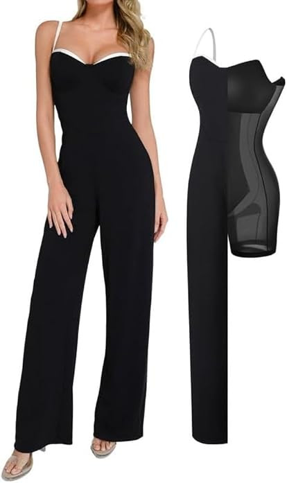 Popilush Formal Jumpsuits for Women Dressy Wide Leg Long Pants Overalls Sleeveless Wedding Guest ... | Amazon (US)