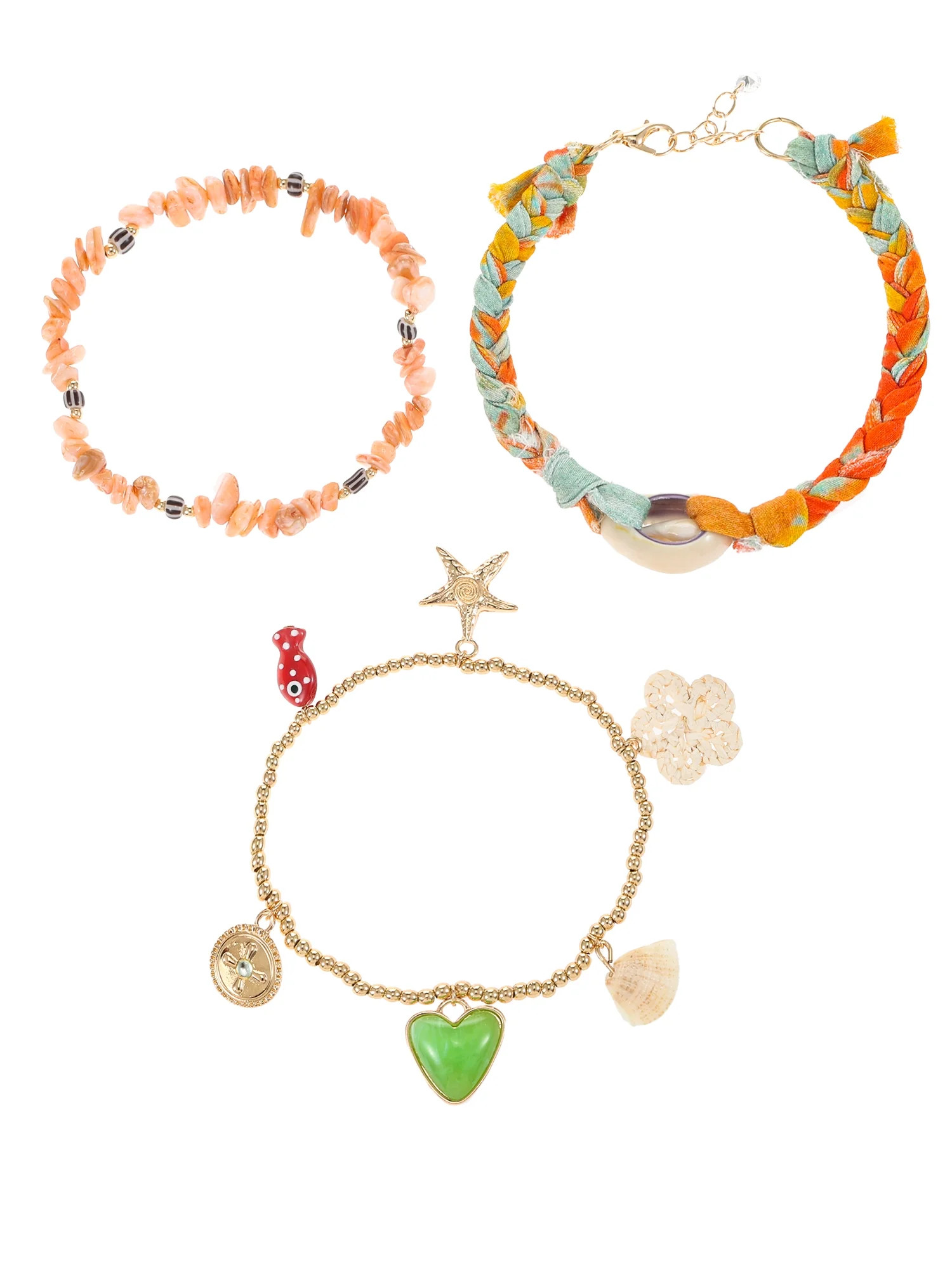 No Boundaries 3pc Coastal Charm & Shell Bracelet Set | Walmart (US)