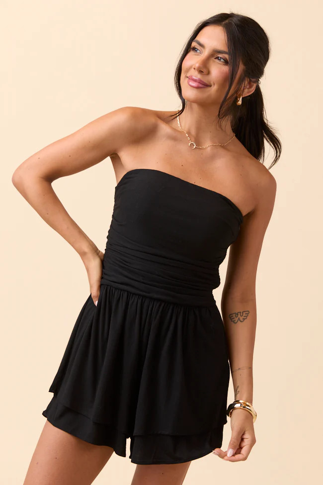 Tammy Black Strapless Romper DOORBUSTER | Pink Lily
