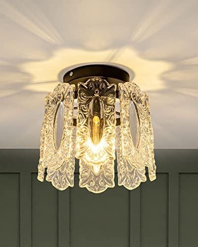 DSLITING Small Chandelier Hallway Light Fixture Semi Flush Mount Ceiling Light Textured Glass Cei... | Amazon (US)