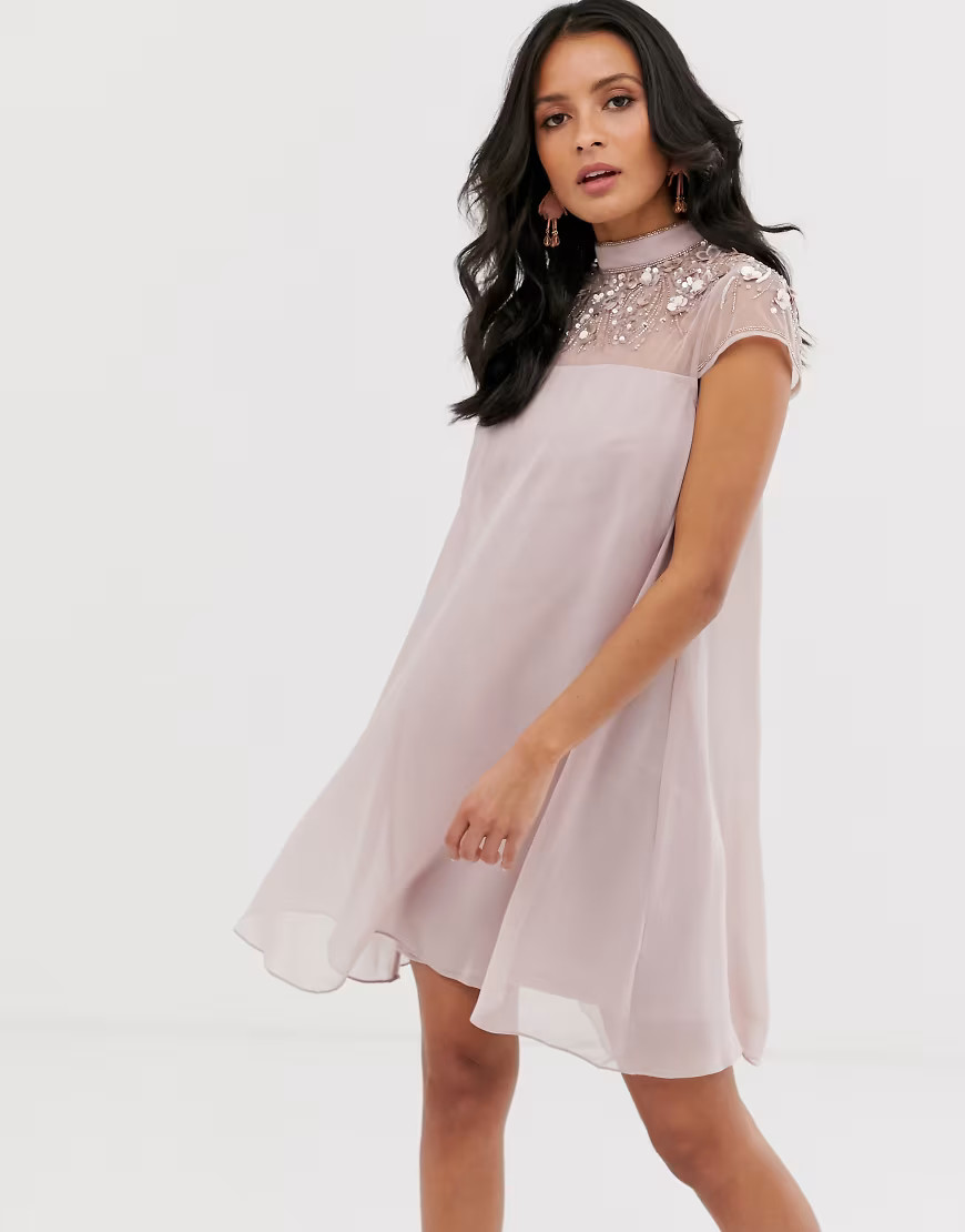 Lipsy embellished swing dress in mink-Pink | ASOS (Global)