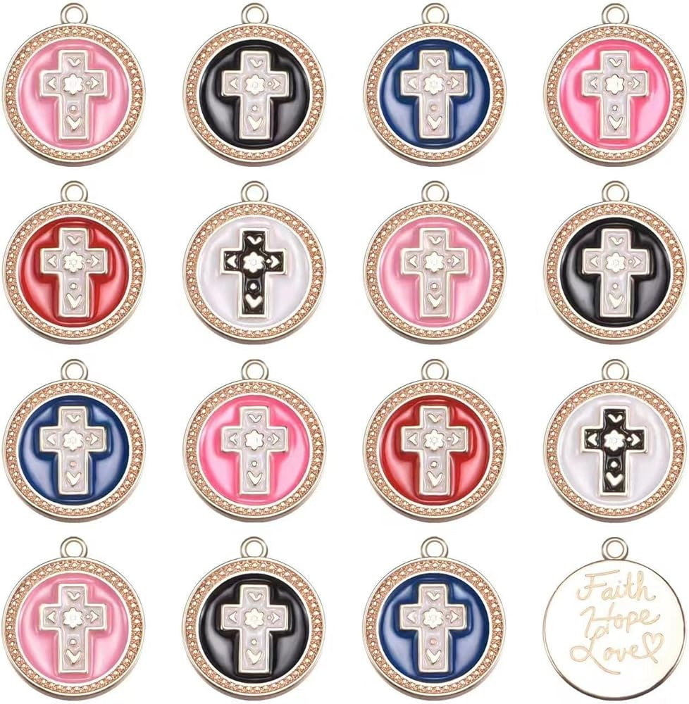60Pcs Round Enamel Cross Charms with Faith Hope Love Religious Enamel Alloy Pendant For DIY Mexic... | Amazon (US)