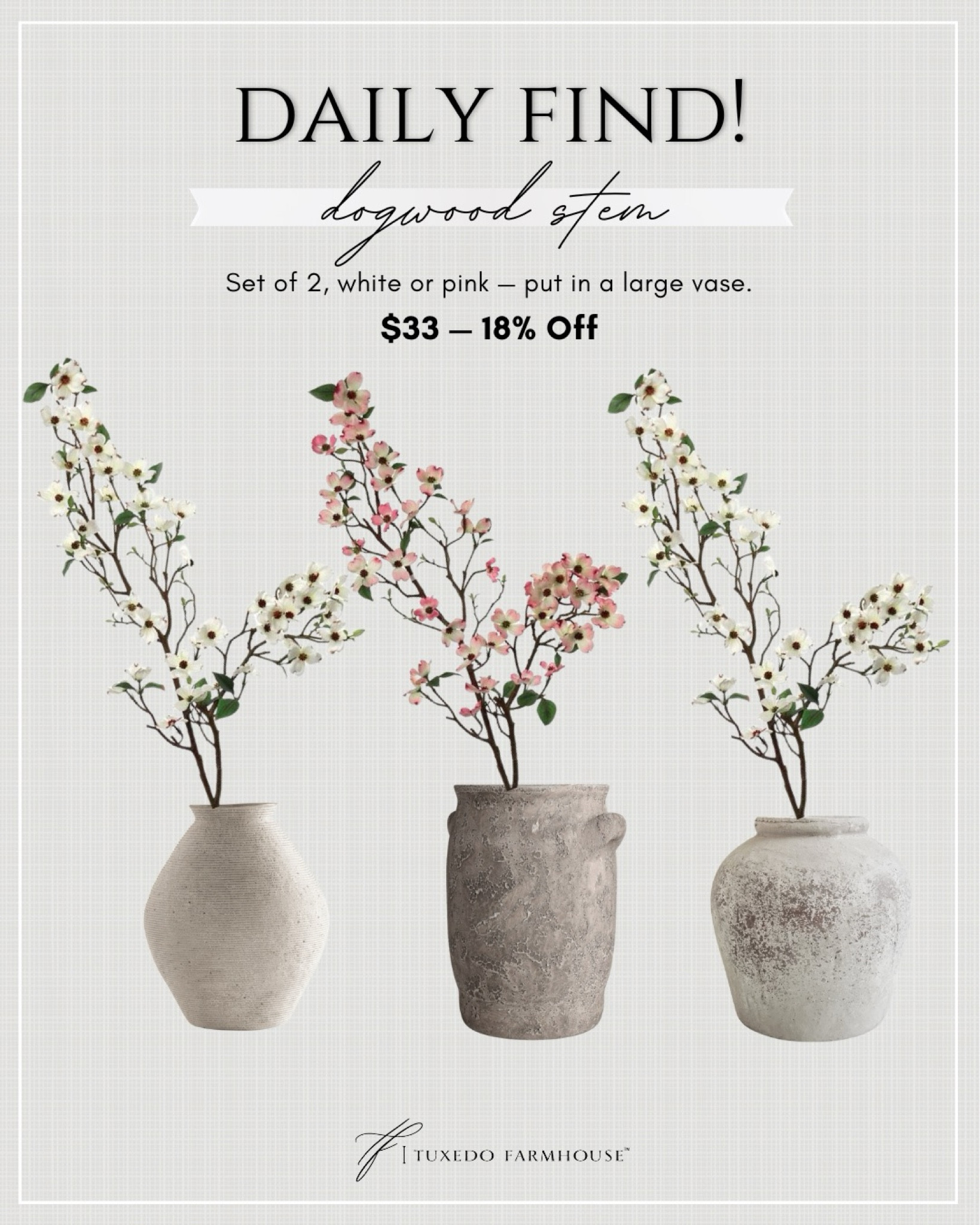 These Pretty dogwood stems come in sets of two. Pink or white. Put a couple on a large pottery vase and done!

#LTKSaleAlert #LTKHome #LTKFindsUnder100