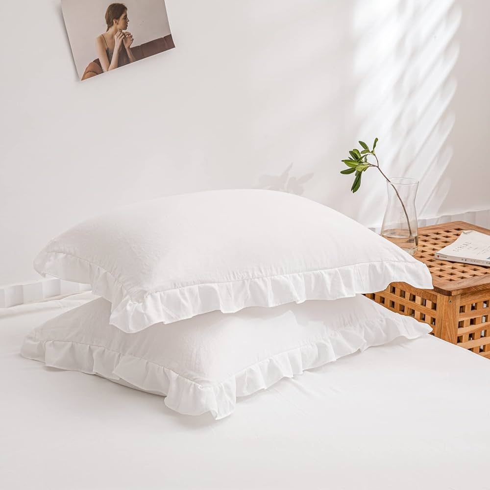 Merryword White Pillowcases, Cute Pillowcases, Offwhite Standard Pillowshams Set of 2, Solid Ruff... | Amazon (US)