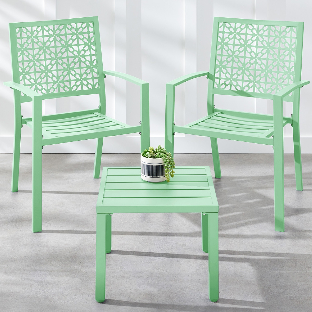 Best Choice Products 3-Piece Stackable Patio Bistro Set, Outdoor Chat Furniture w/ 2 Chairs, Table - Mint green | Macy's