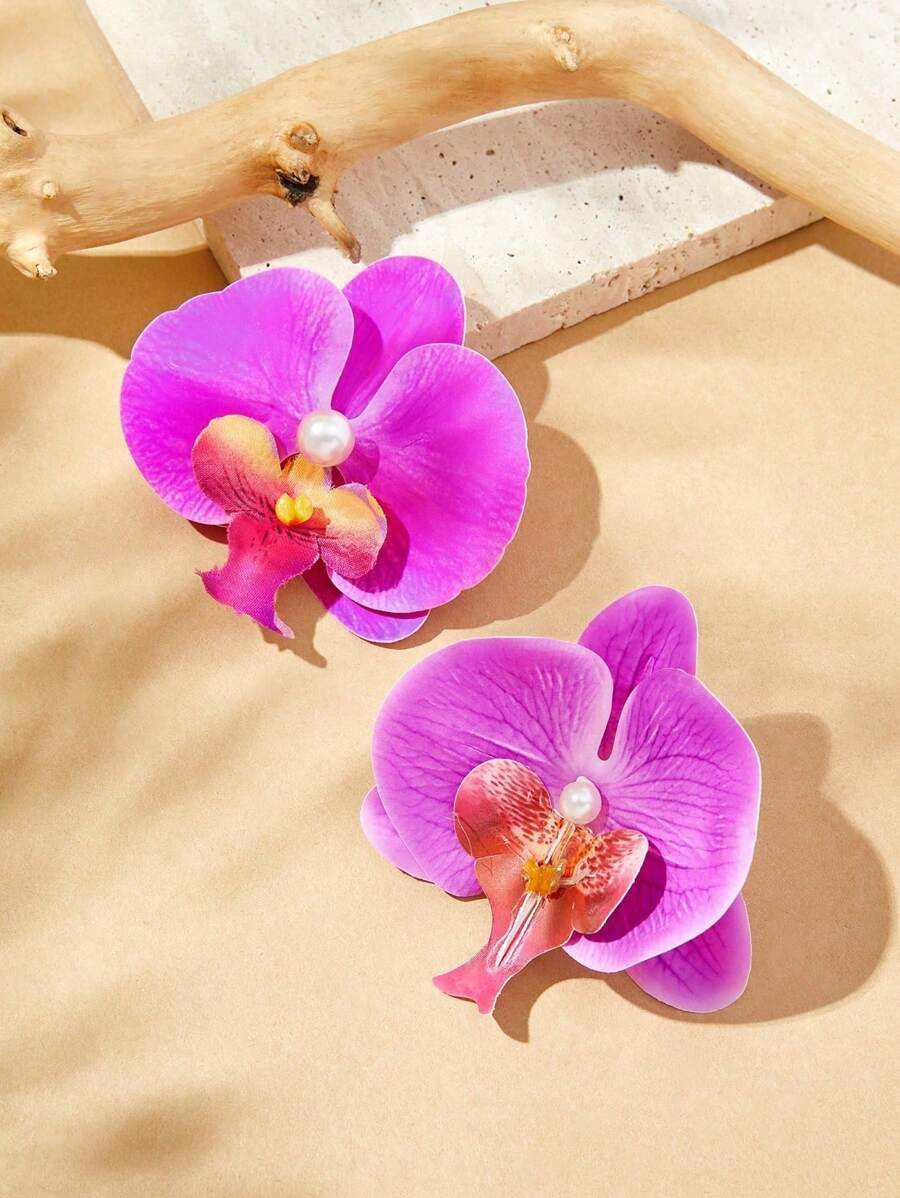 SHEIN VCAY Purple Orchid Flower Stud Earrings, Suitable For Daily Wear | SHEIN