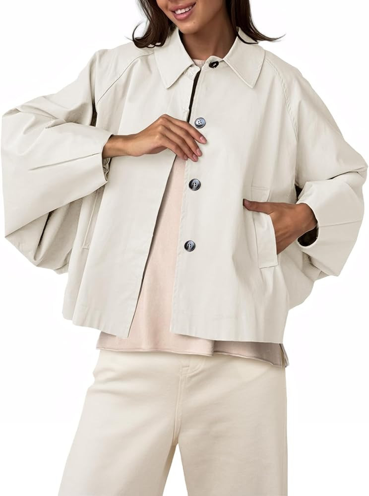 Cicy Bell Womens Cropped Jacket Lightweight Batwing Sleeve Trendy Casual Short Trench Coats Butto... | Amazon (US)