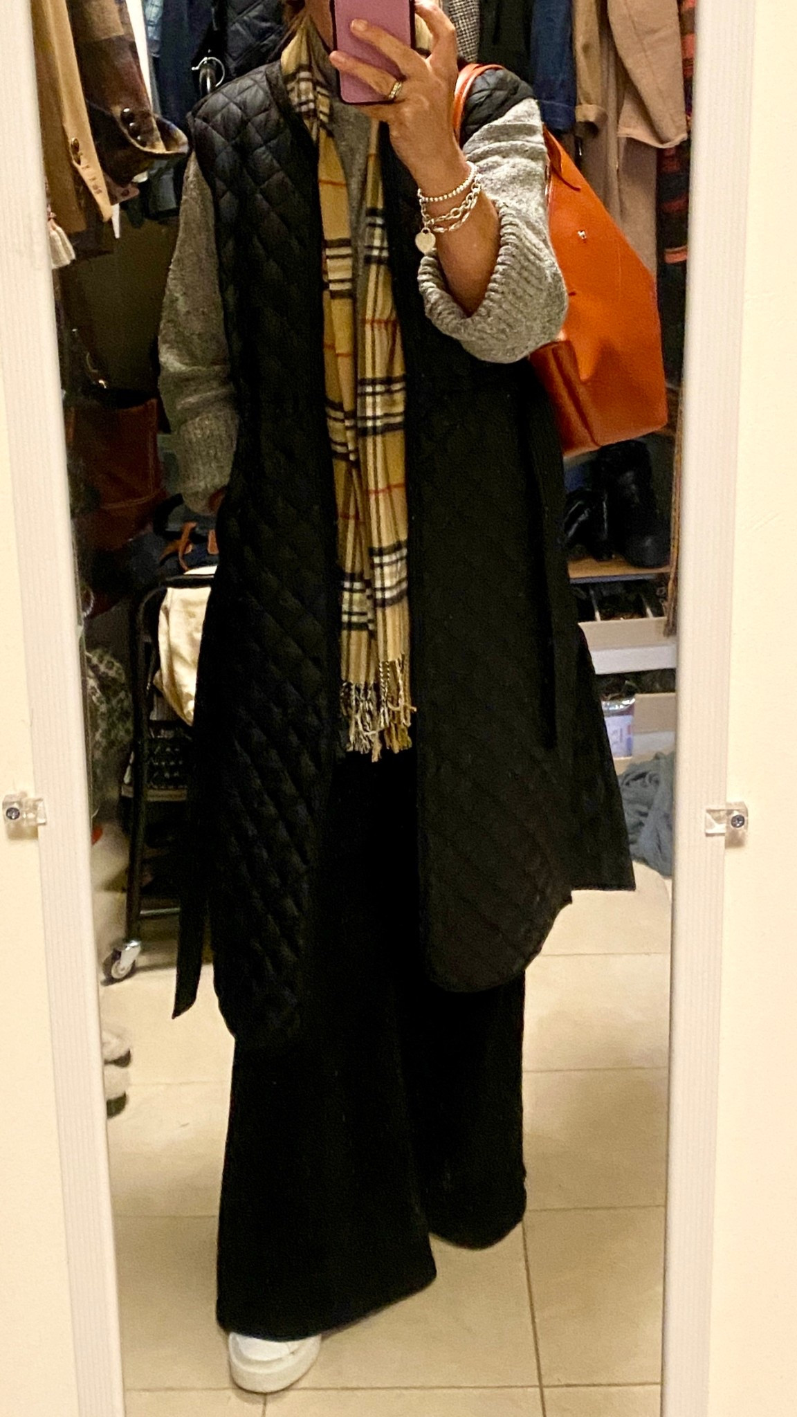 Rainy day OOTD ☔️

📍Sweater Rag & Bone (older style), similar idea by J crew in marl and cashmere linked below 

📍Similar long quilted belted vest, on sale at Nordstrom Rack

#LTKOver40 #LTKSaleAlert #LTKootd