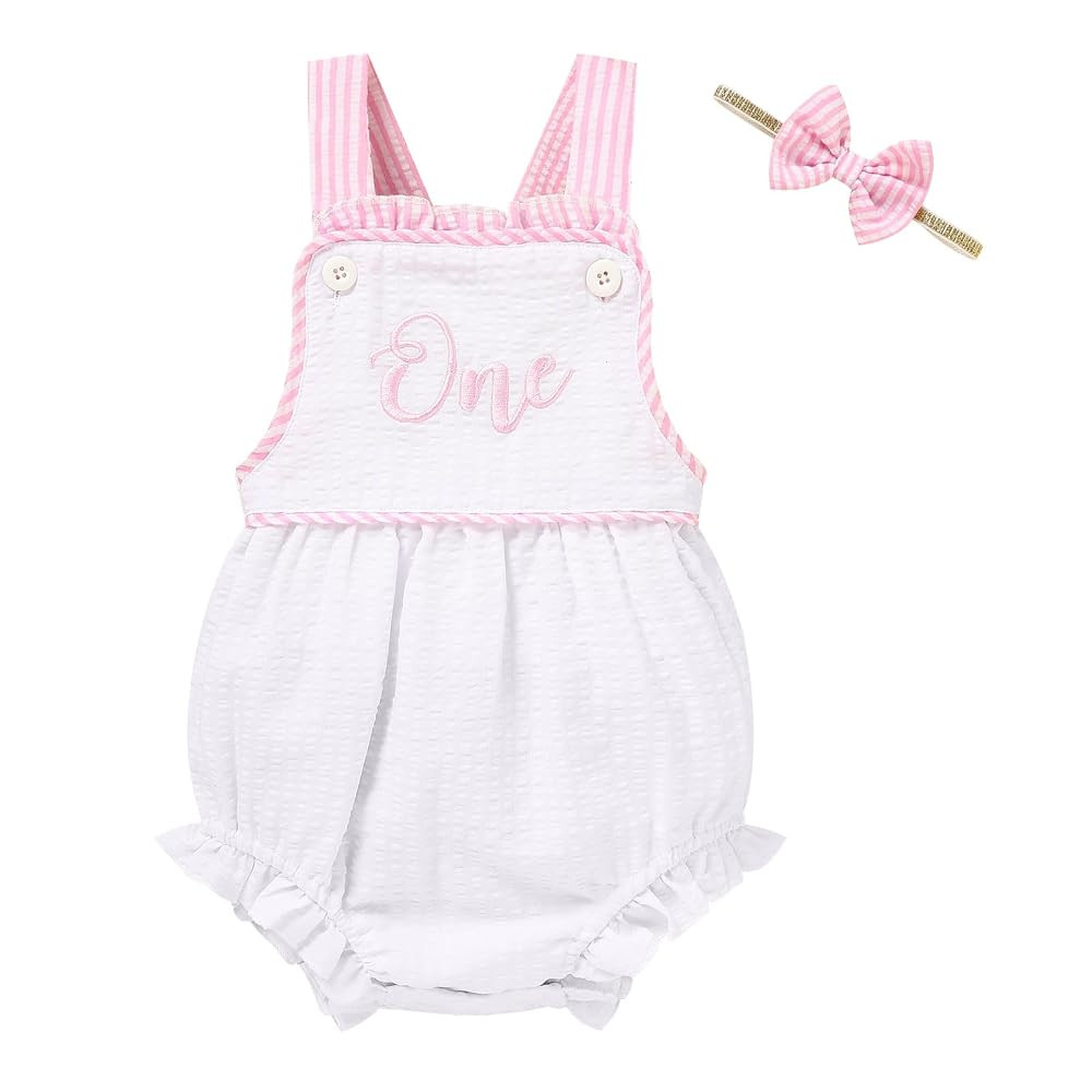 Baby Girl 1st Birthday Clothes One Year Old Bubble Romper Infant Girl Cake Smash Outfit Sleeveles... | Amazon (US)