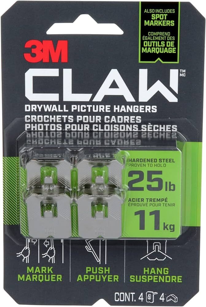3M CLAW Drywall Picture Hanger 25 lb with Temporary Spot Marker 3PH25M-4ES,Silver | Amazon (US)