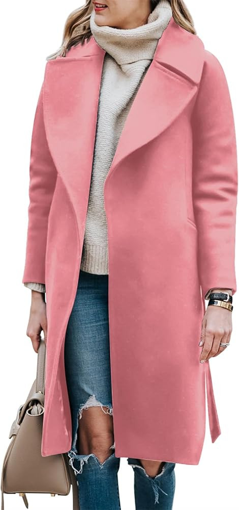 BZB Women's Long Wool Blend Pea Coat Winter Casual Overcoat Notched Lapel Collar Trench Coat Belt... | Amazon (US)