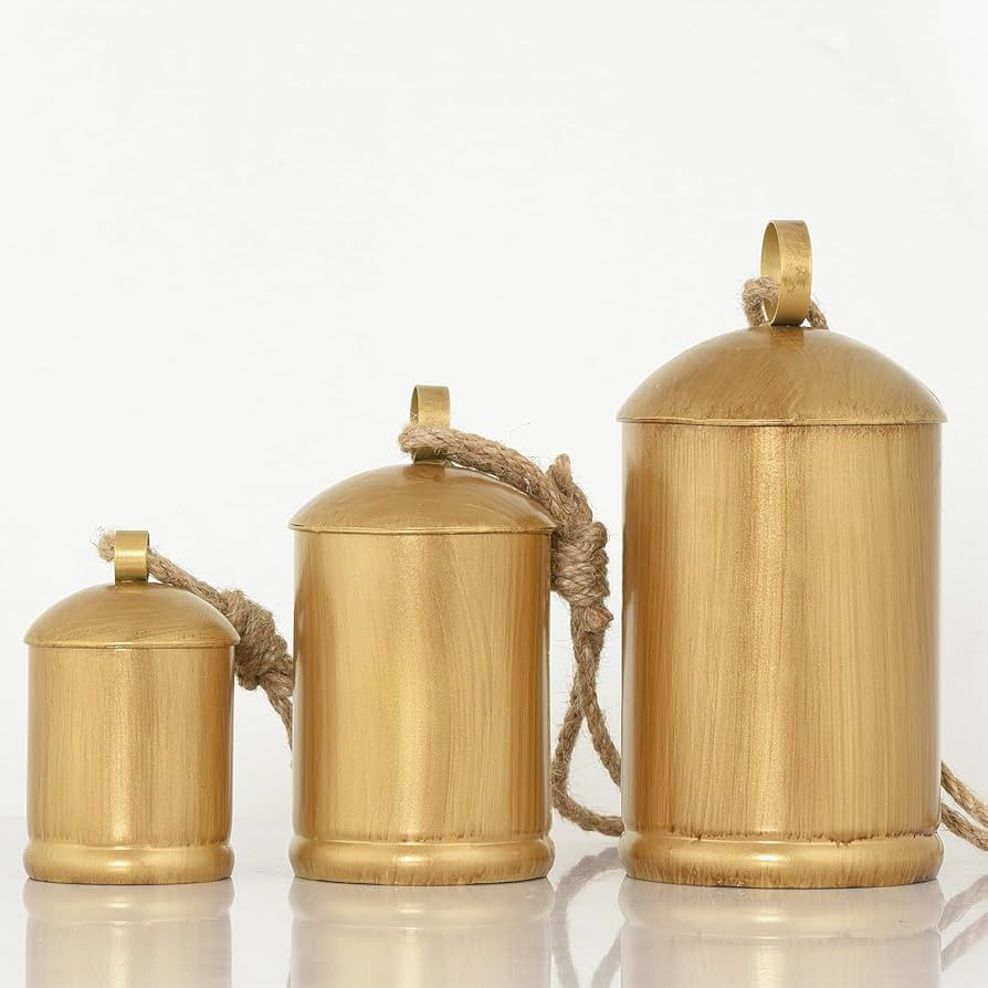 Christmas Bells, Vuskly Gold Bells Metal Hanging Bells with Jute Hanging Rope,Gold Bells for Chri... | Amazon (US)