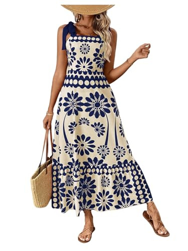 Floerns Women's Vintage Sleeveless Tie Shoulder Sundress Floral Print Cami Maxi Dress | Amazon (US)