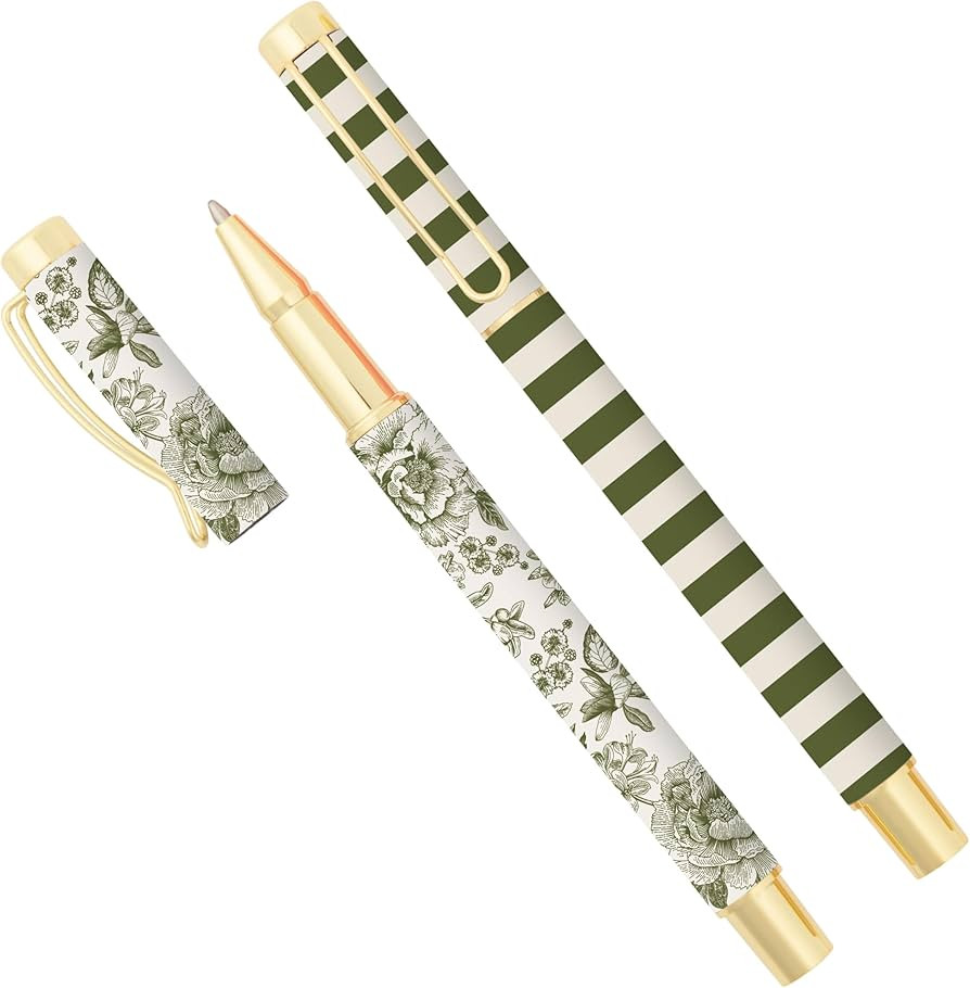 Sweet Water Decor Elegant Green Metal Pen Set, Refillable Black Ink Ballpoint Pens for Home, Offi... | Amazon (US)