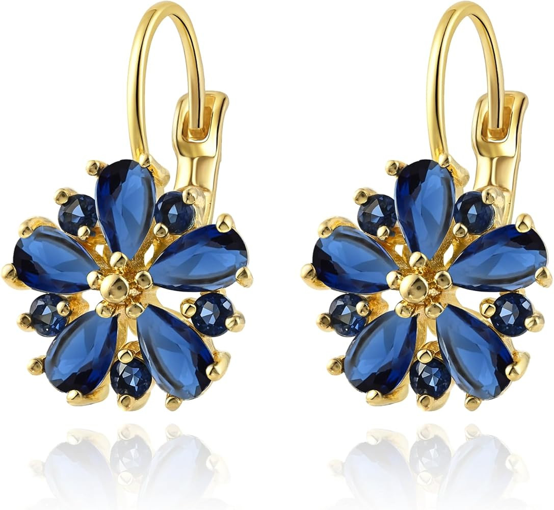Vintage 14K Gold Plated Flower Birthstone Earrings - Hypoallergenic Leverback Floral Earrings, Tr... | Amazon (US)