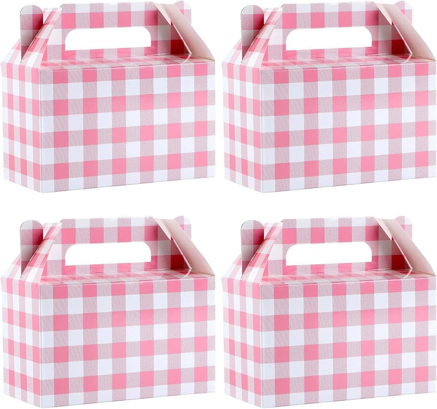 12 Pack Pink Plaid Party Favor Box Pink White Gingham Paper Treat Boxes Gingham Party Decorations... | Amazon (US)