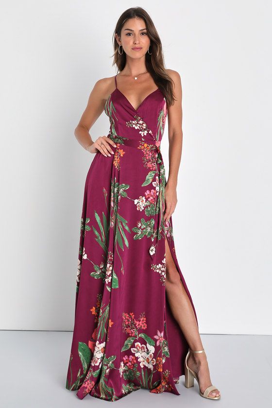 Still the One Burgundy Floral Print Satin Maxi Dress | Lulus (US)