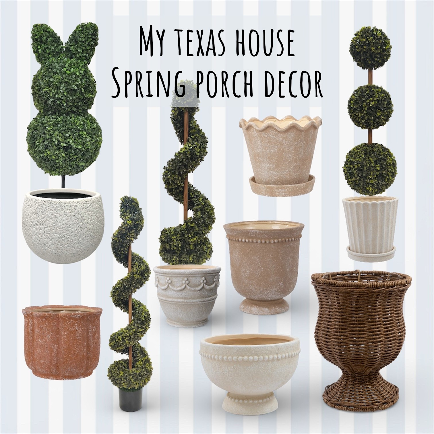The cutest spring front porch decor for Easter and beyond! From the My Texas House line at Walmart!

Walmart spring decor, front porch decor, home decor, outdoor decor, bunny topiary, planters

#LTKSeasonal #LTKmomlife #LTKHome